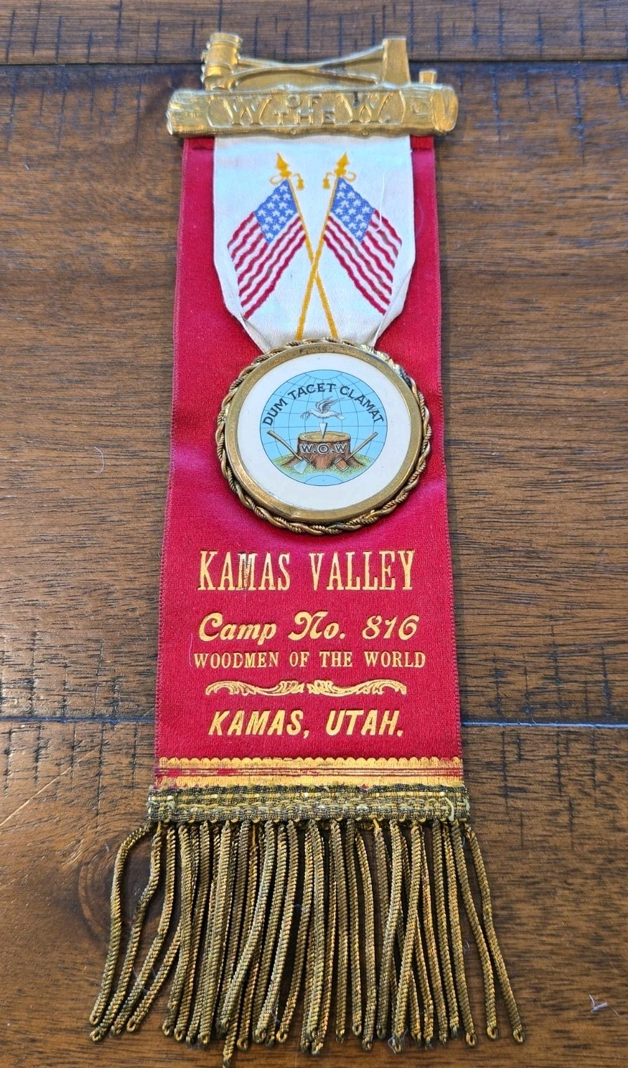 ANTIQUE WOODMEN OF THE WORLD UTAH RIBBON PIN MEDAL EARLY CELLULOID BEAUTIFUL #3
