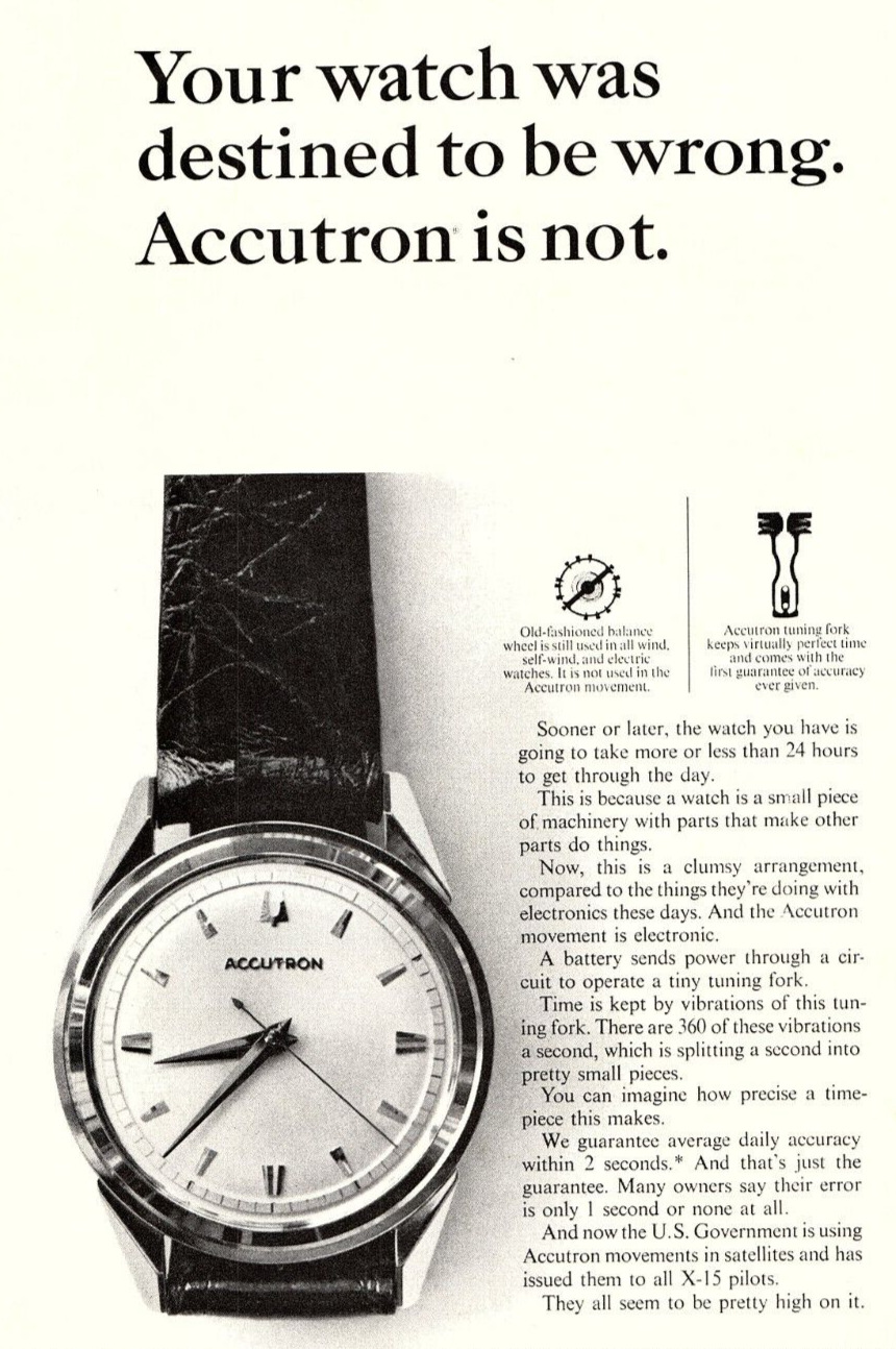1965 ACCUTRON WATCH BY BULOVA MODEL 602 18K CASE VINTAGE ADVERTISEMENT Z1343