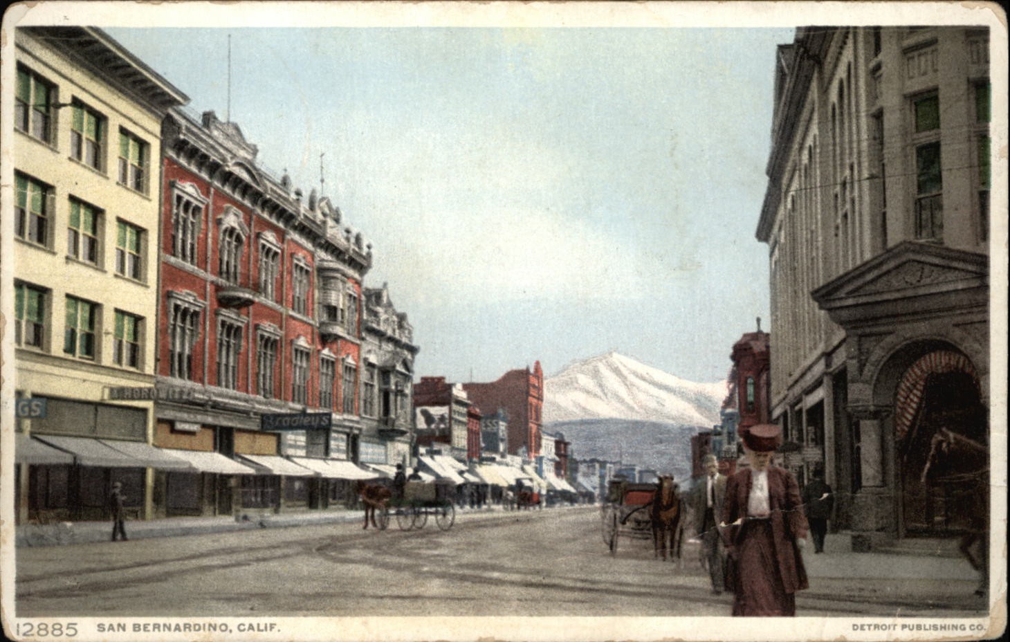 San Bernardino California street view RPO posted 1912 Phostint postcard