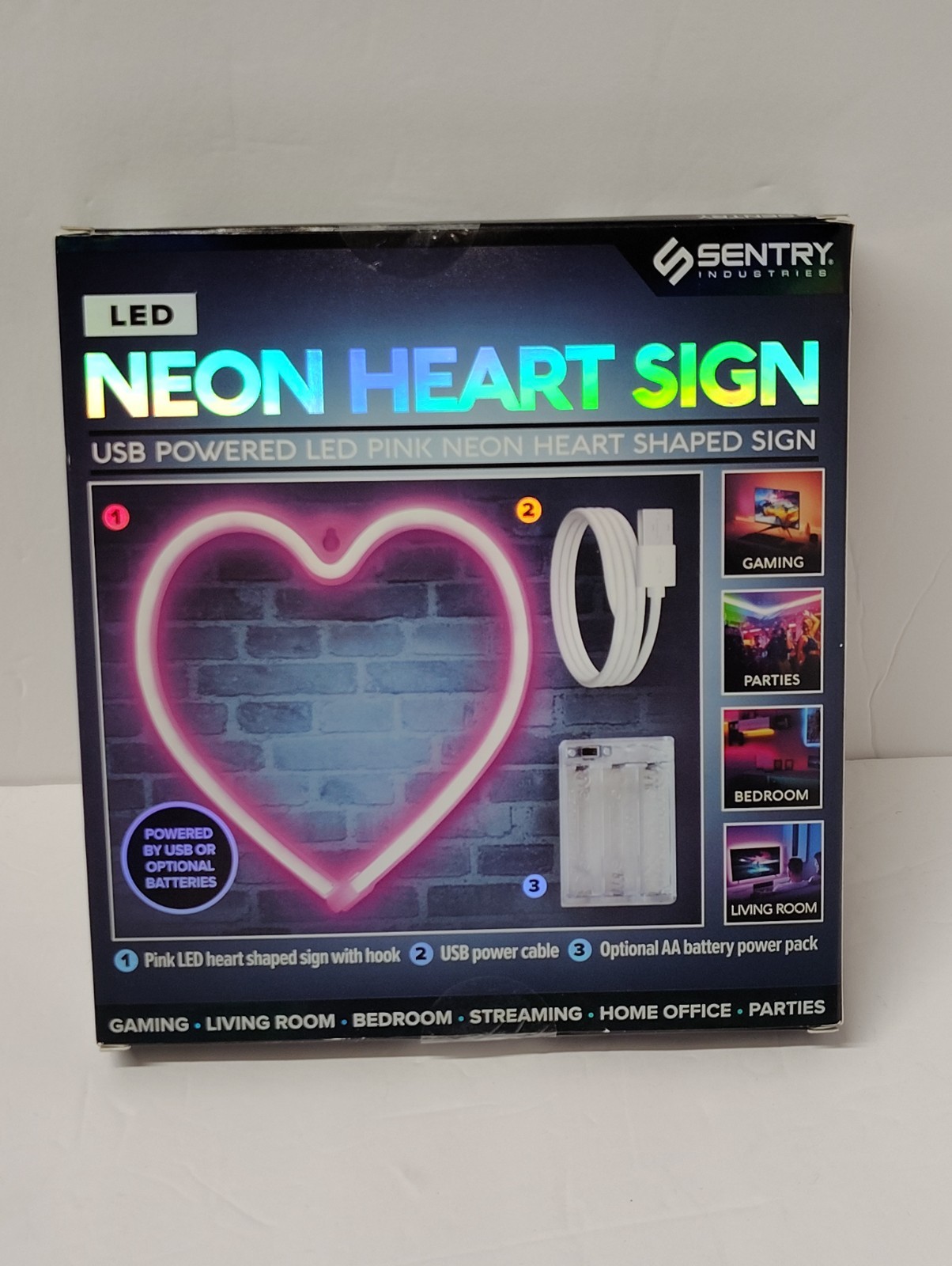 Sentry Industries Neon Heart Sign Pink LED USB Or Battery Powered Sealed Box