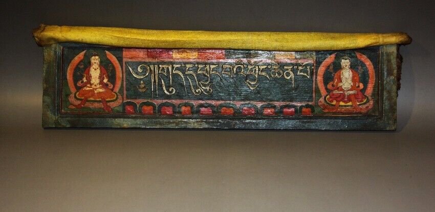 Real Rare Tibet 1800s Old Antique Buddhist Painted Thangka Wooden Sutra Cover