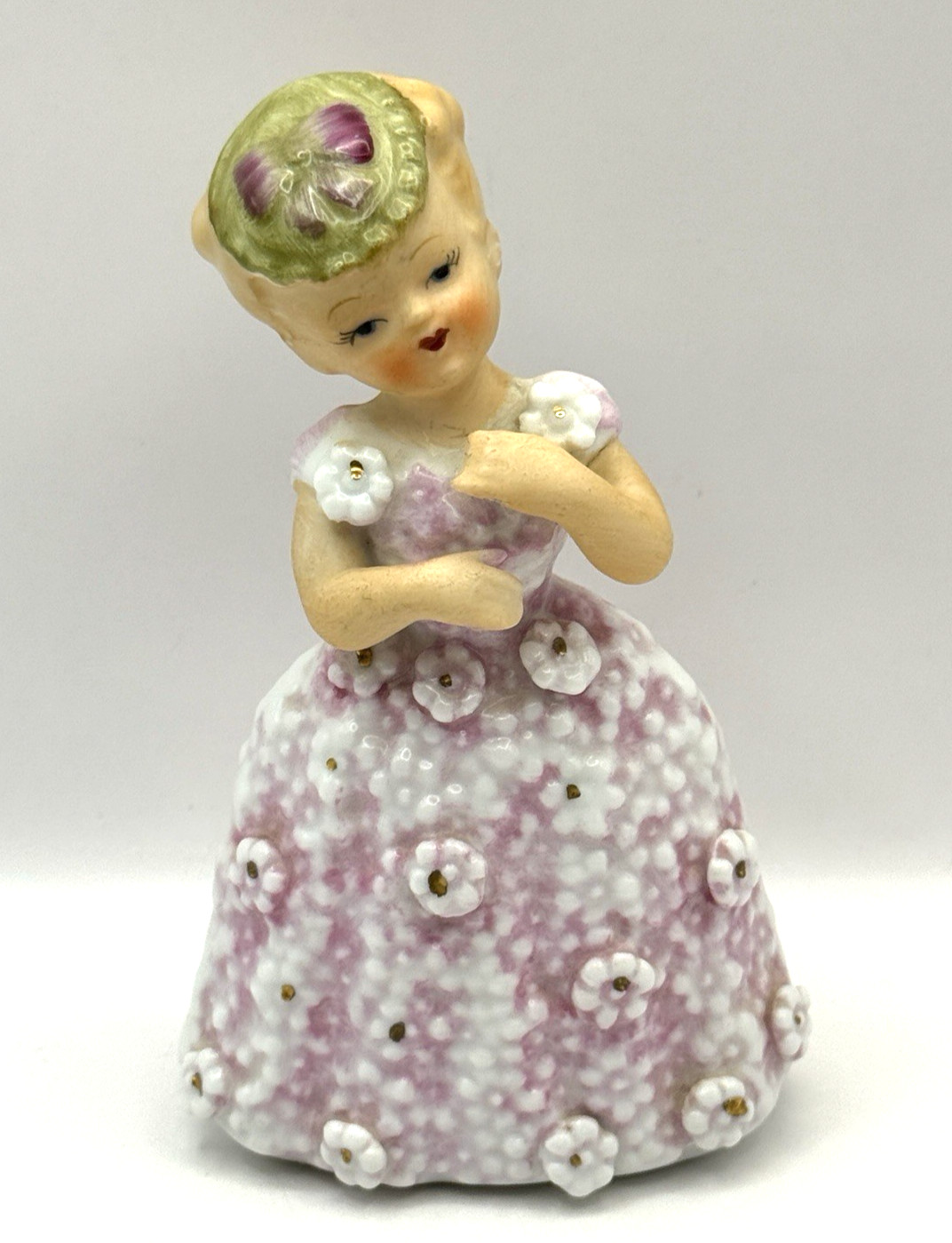 Vintage Lenwile Ardalt Figurine Girl Pink Daisy Dress Porcelain Japan 5”