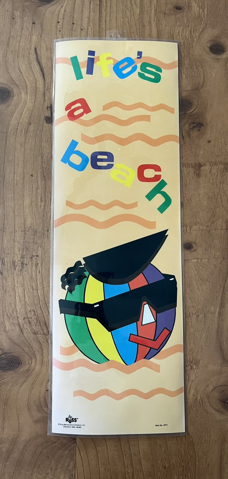 VTG Russ Locker Poster LIFE’S A BEACH 80s Humorous Art Beachball In Sunglasses