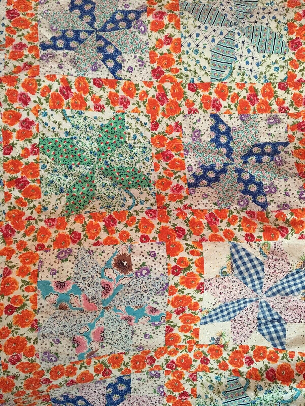 Antique Calico Quilt Floral Stripes and Stars Print with Great Fabrics