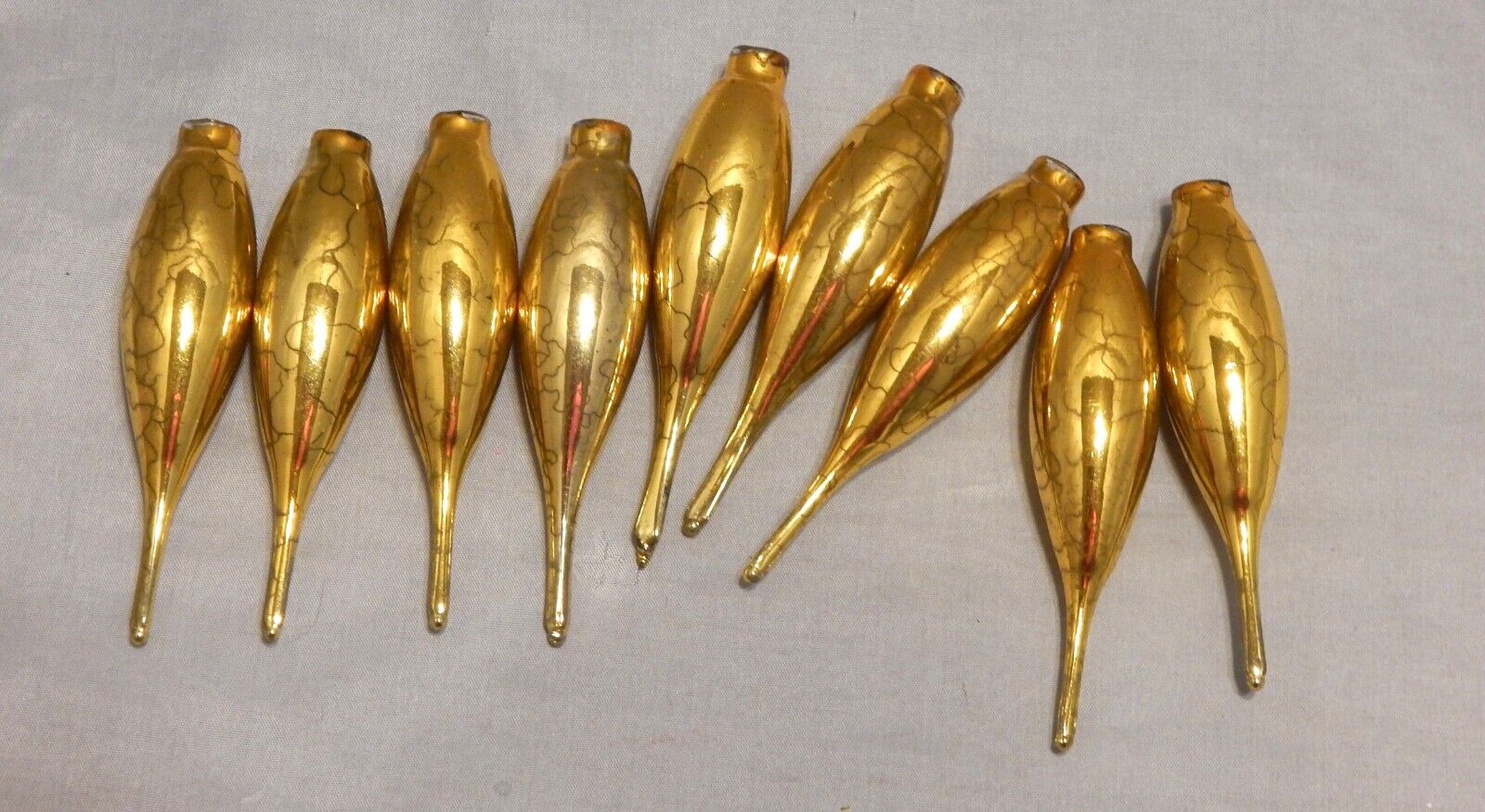 1950\'s Gold Mercury Glass Teardrop Shape Ornaments Set of 9