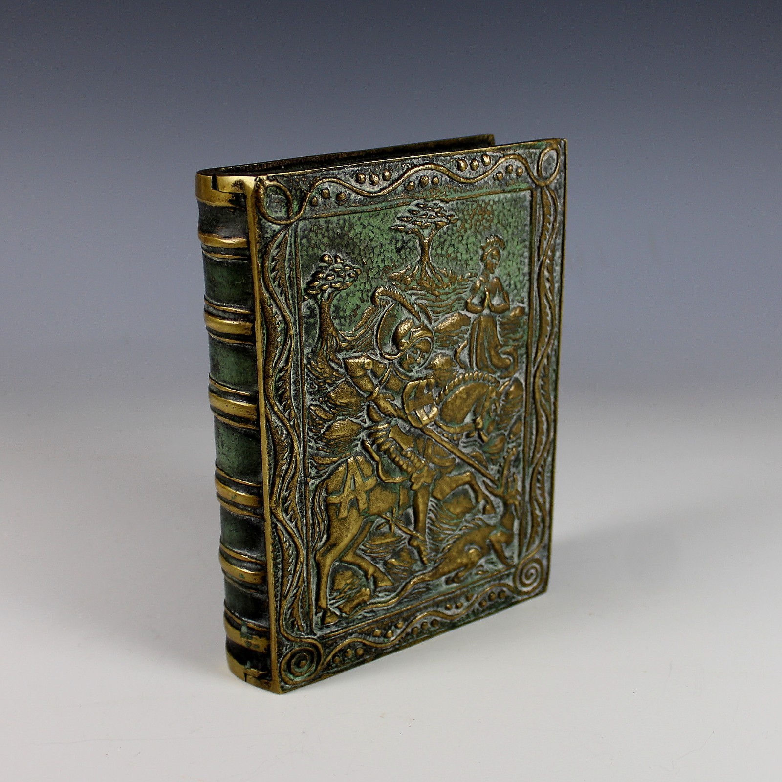 Vintage Bronze Le Verrier Book Trinket Box St George Slaying Dragon