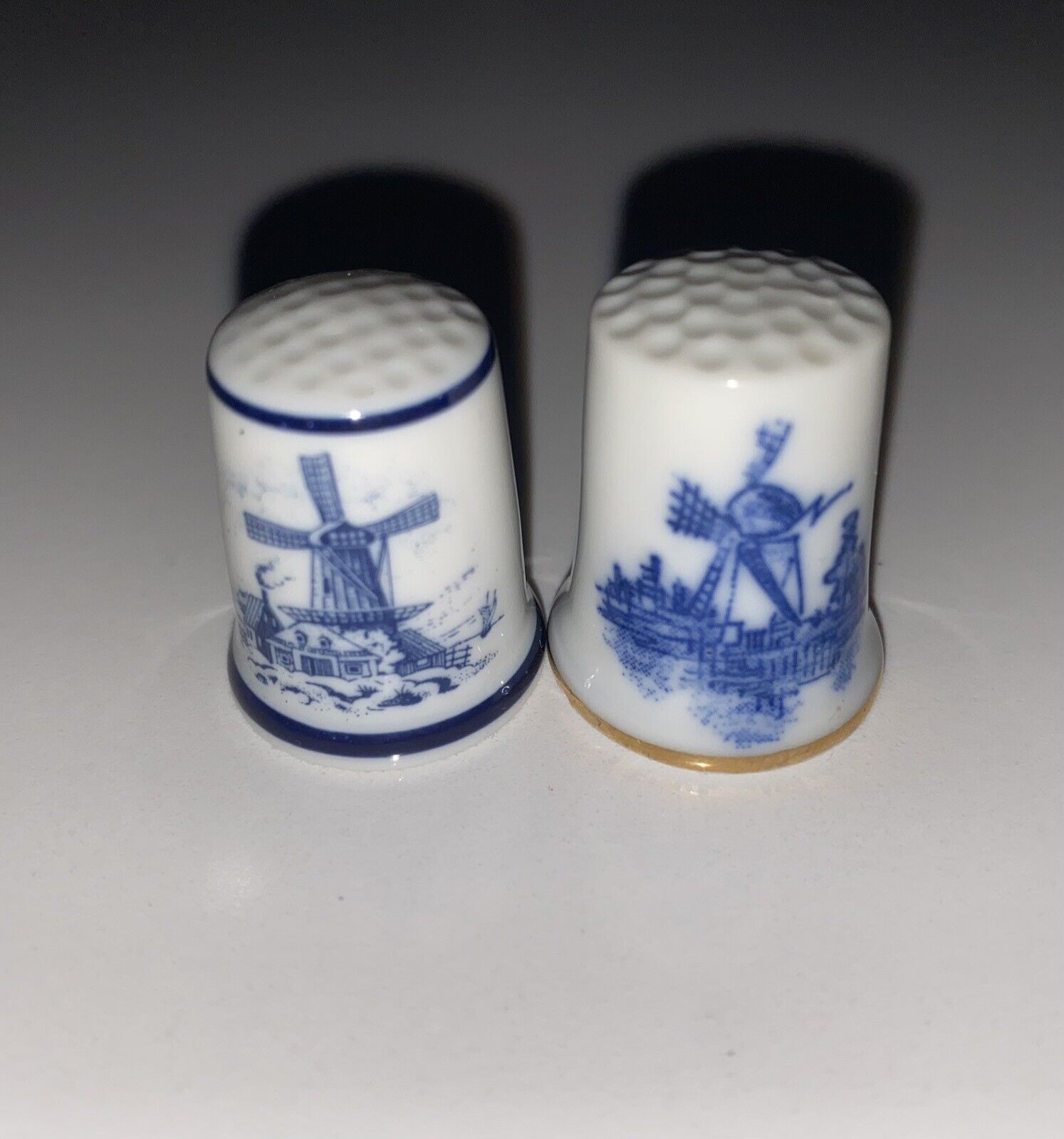 2pc Porcelain Thimble Windmill Blue White Royal Mosa