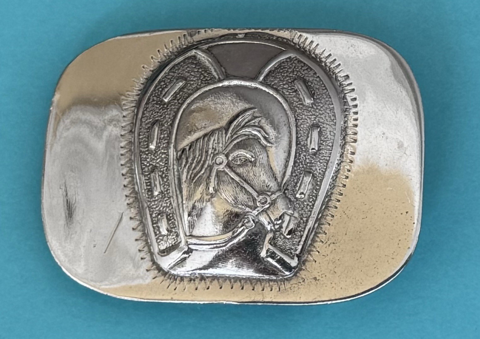 VTG Old Western Unbranded Mid Size Sterling Silver Lucky Horseshoe Belt Buckle