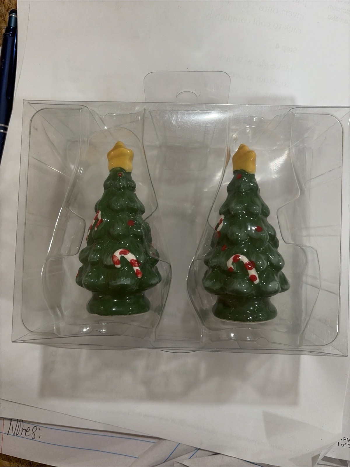 CERAMIC CHRISTMAS TREE SALT & PEPPER SHAKERS NEW IN BOX 3 1/4”H EACH