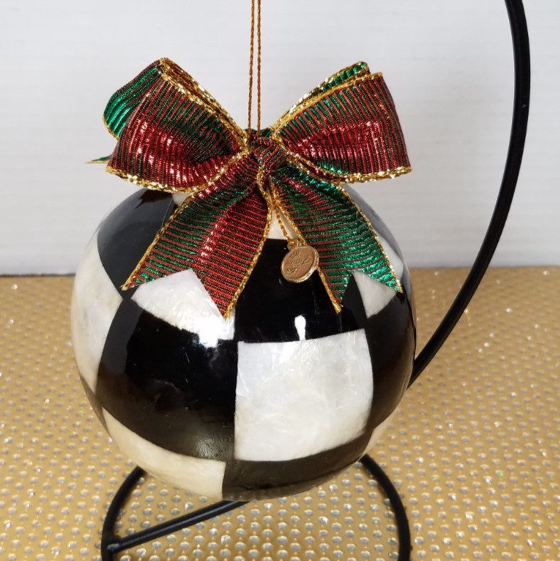 MacKenzie-Childs Jester  Capiz Ornament- Large- Courtly Check / Striped Bow