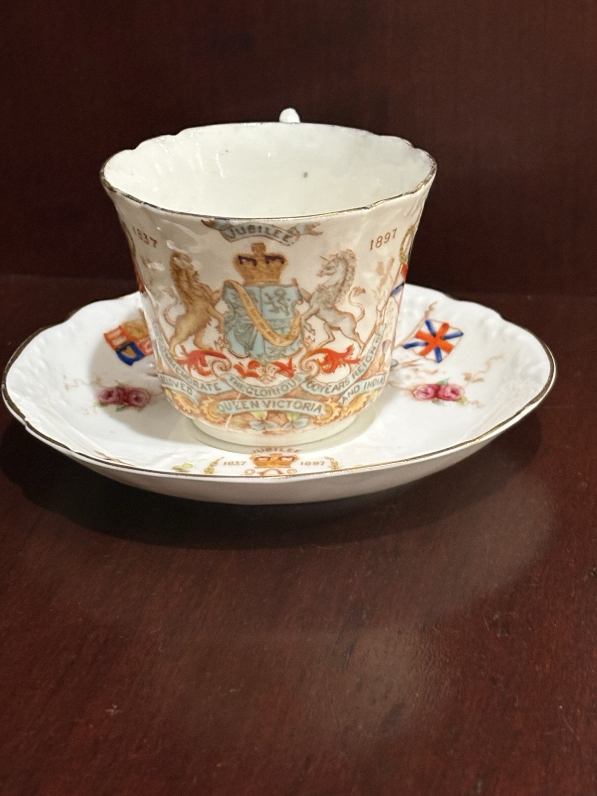 Queen Victoria Diamond Jubilee 1897 Tea Cup & Saucer Scalloped Antique W andSons