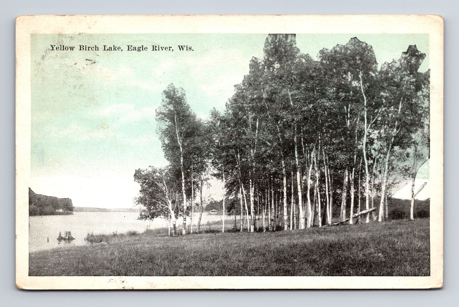 1924 Scenic View Yellow Birch Lake Eagle River WI Julie Postal Cancel Postcard