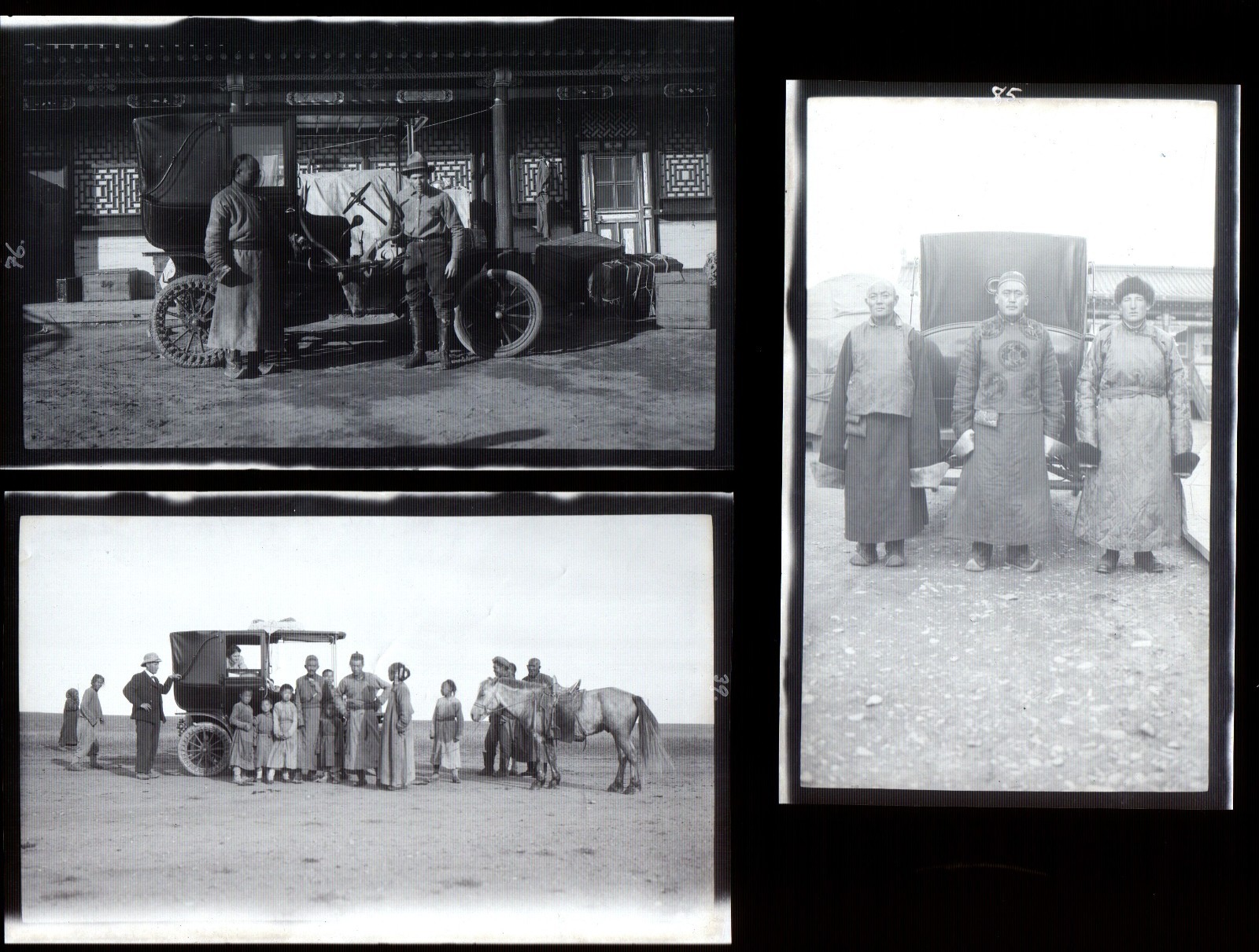 UNIQUE photograph film negatives MONGOLIAN MEN AUTOMOBILES CHINA MONGOLIA 1900s