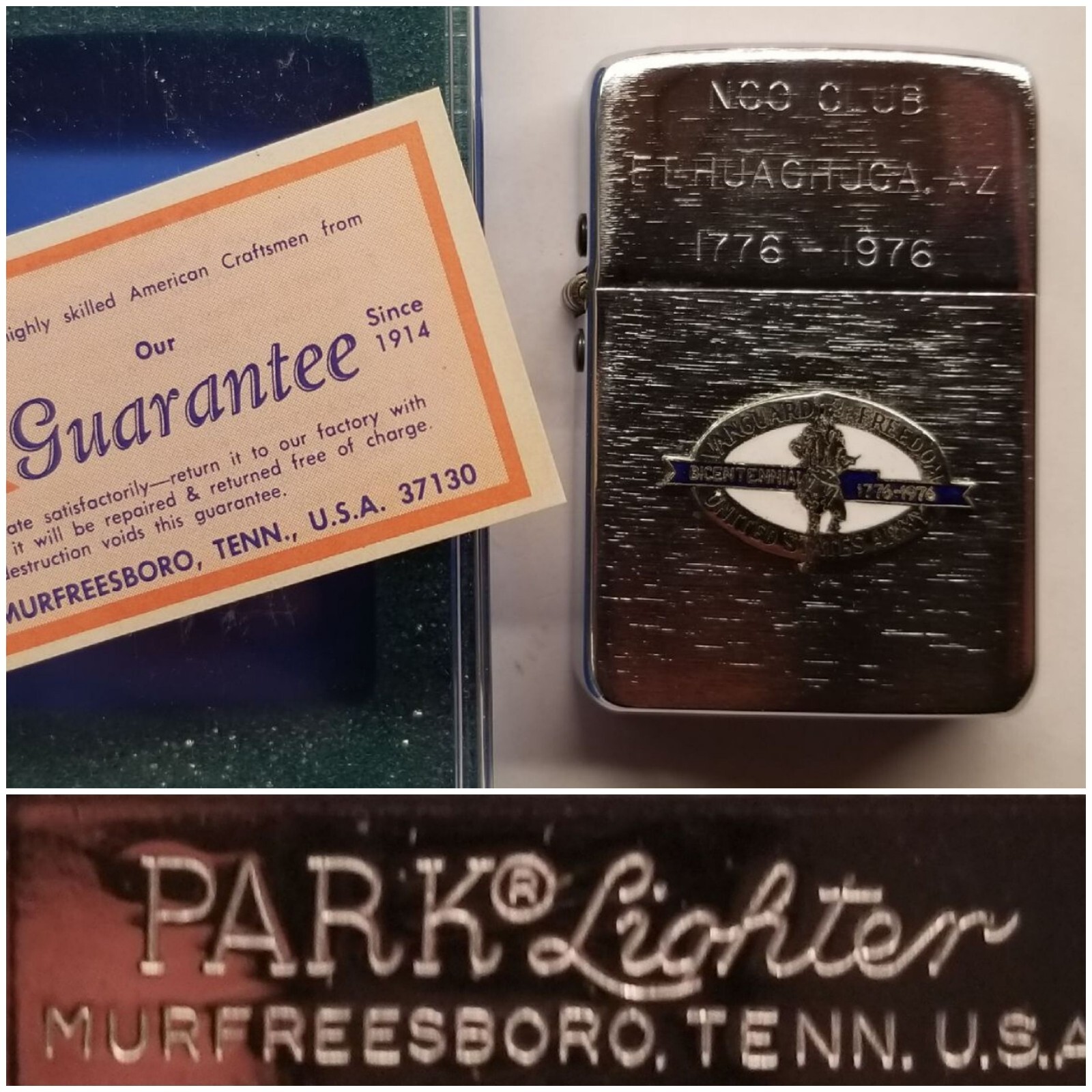 NEVER USED - Vtg PARK Cigarette Lighter Engraved NCO Club Army Ft. Huachuca AZ