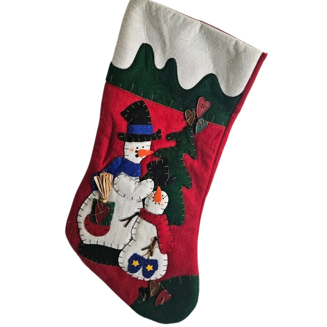 Vintage 3D Snowman Christmas Tree Stocking Felt Holiday Tree