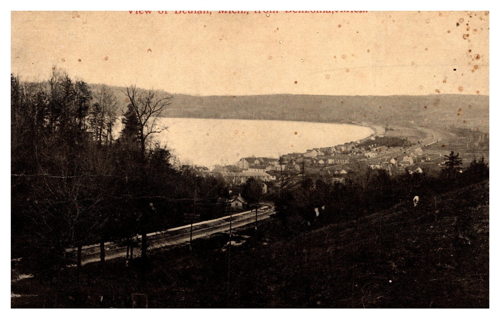 Beulah MI Birdseye From Benzonia C1910s Postcard AE7