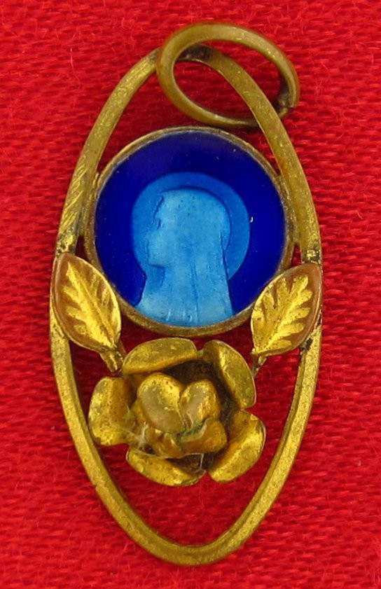 Vintage Small MARY Medal BLUE ENAMEL Religious Catholic Goldtone Medal Small Vintage Small MARY Medal BLUE ENAMEL Religious Catholic Goldtone Medal Small