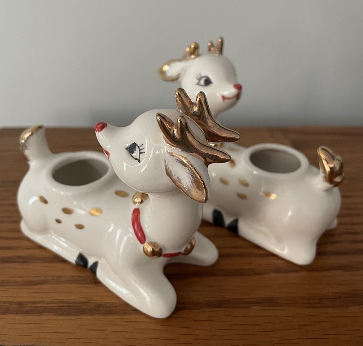 Vintage Lefton Reindeer Candle Holders - Christmas Reindeer