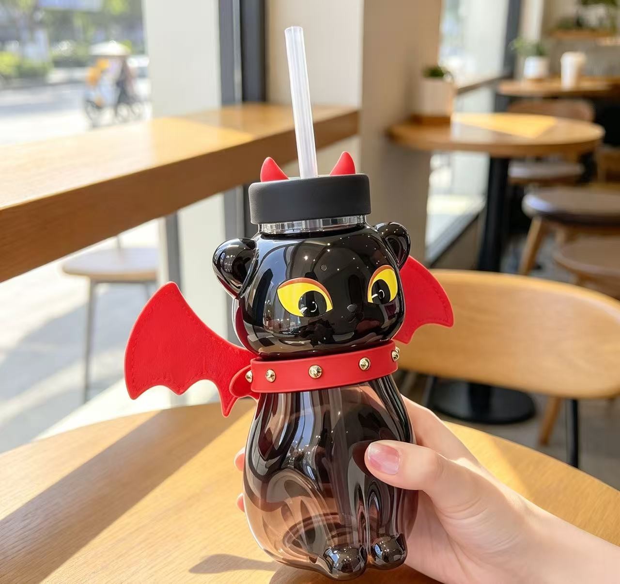 LUXURY NEW Starbucks New Halloween Black Cat Shaped 19oz Glass Straw Cup Tumbler