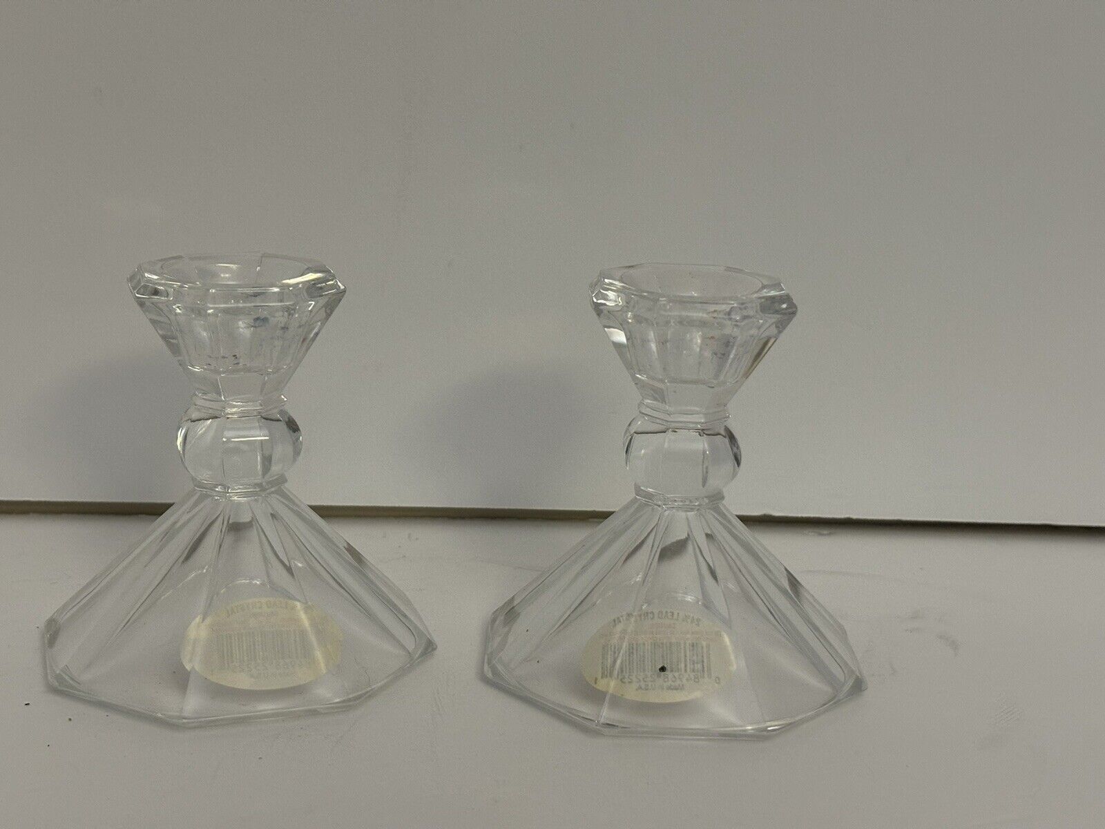 Pair of 24% Lead Crystal Candle Holders Octagon Shape Base