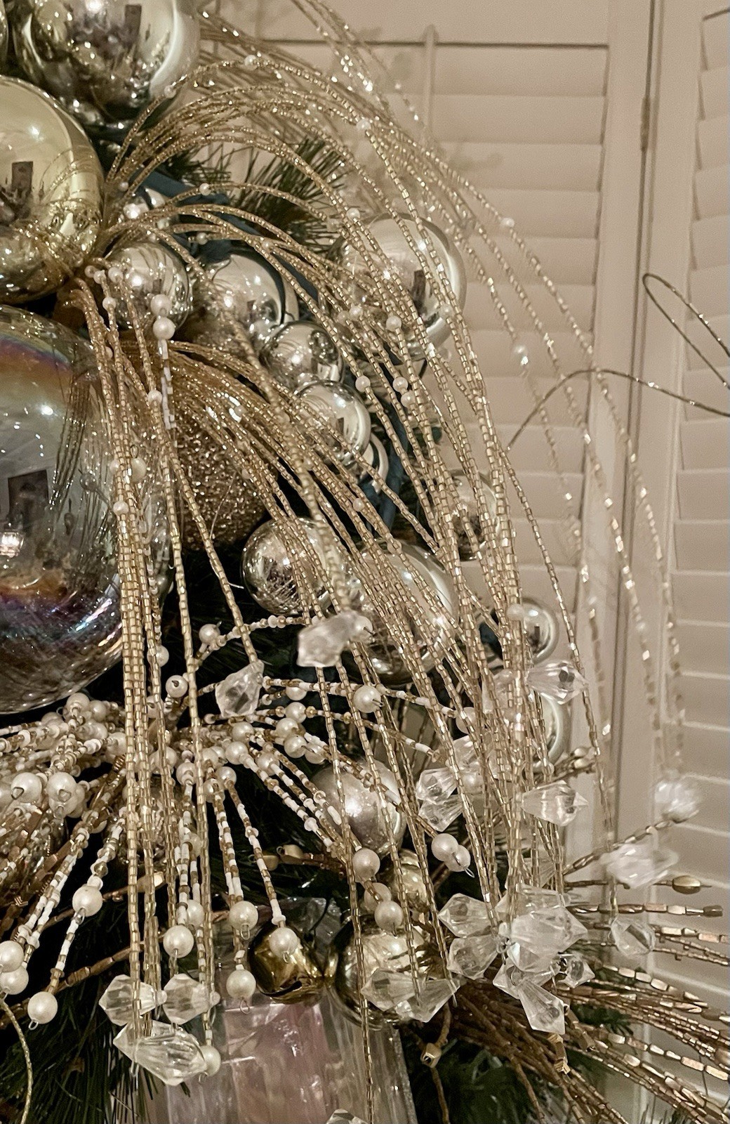 XL Silver Clear Jewel Tipped Waterfall Christmas Tree Pick 36”Long India