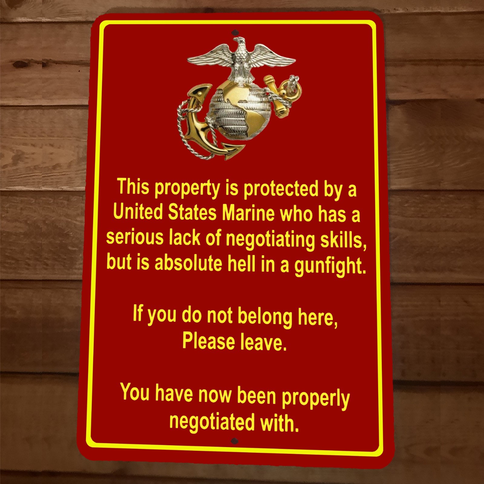 Property Protected By US Marine 8x12 Metal Wall Sign