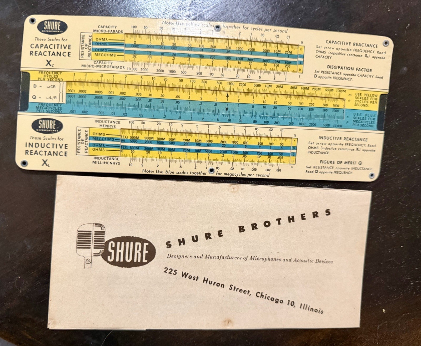 Vintage Shure Brothers Reactance Slide Rule WWII Army Navy w/ Instructions