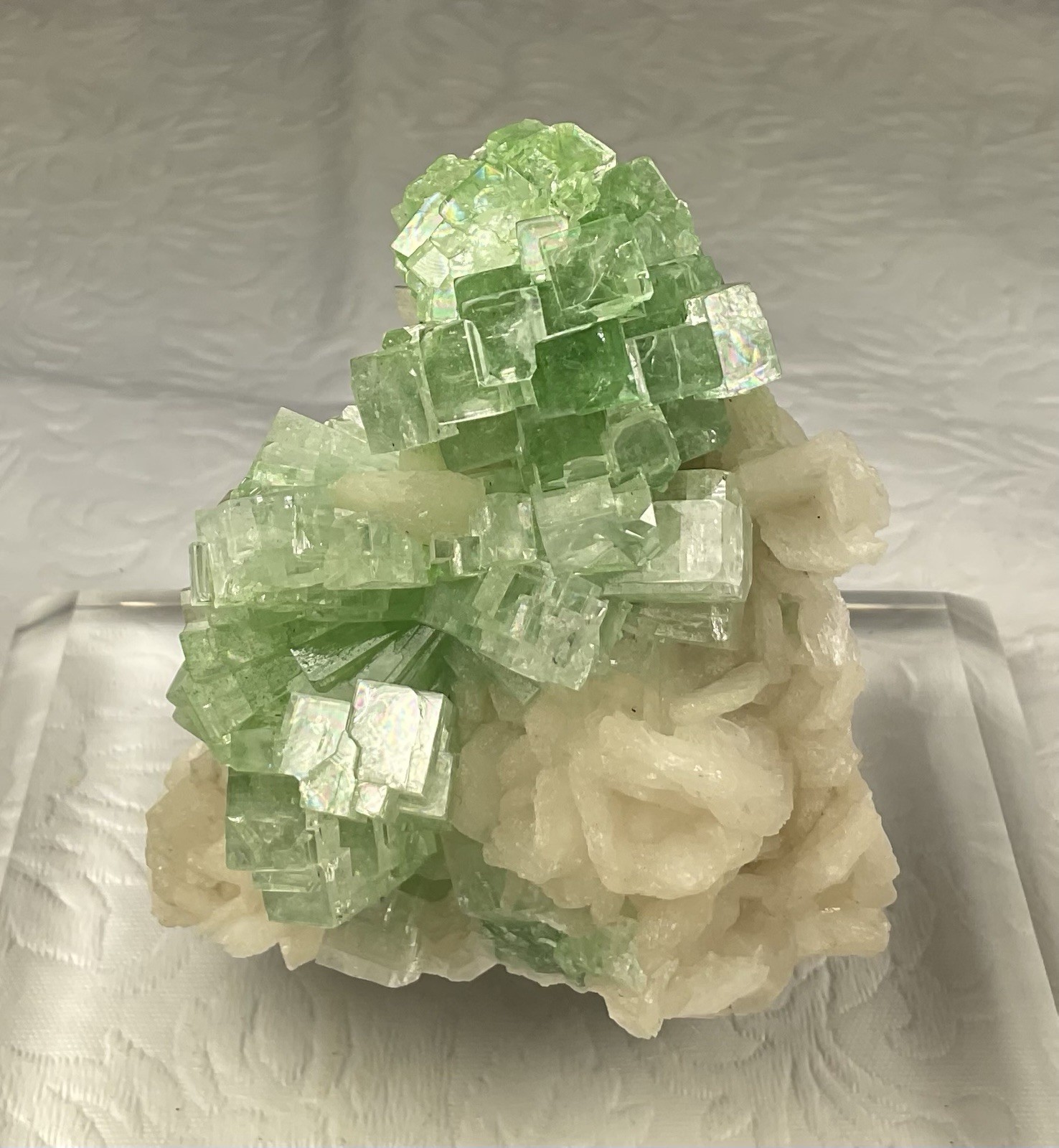 Green Cubic Apophyllite Crystals on Stilbite - Maharashtra, India