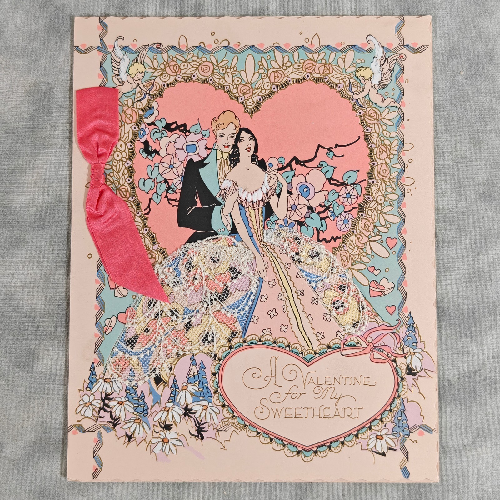 Rust Craft Valentine for My Sweetheart Vintage Die-Cut Lace Card with Envelope