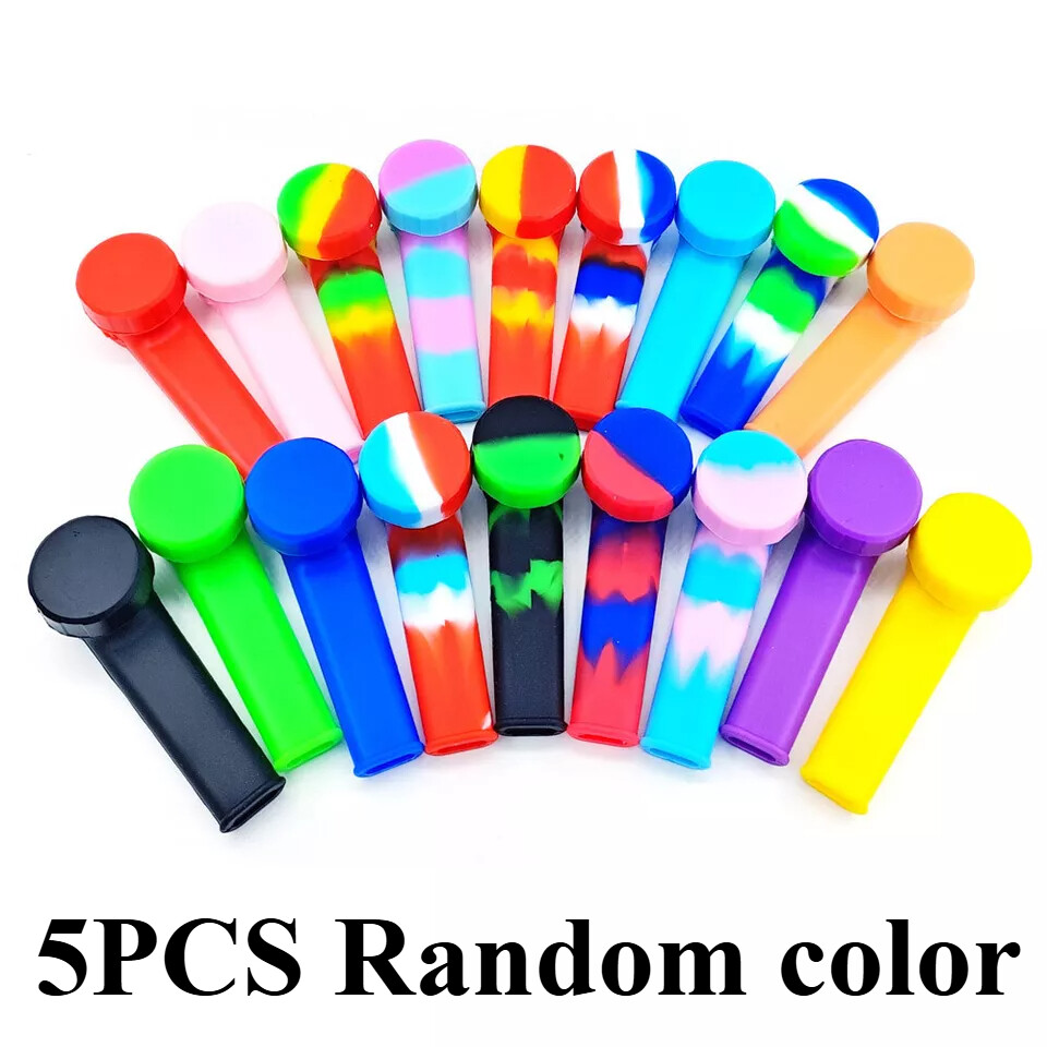 5PCS 3.4\'\' Mini Silicone Smoking Hand Pipe with Metal Bowl & Cap Lid Pocket Pipe