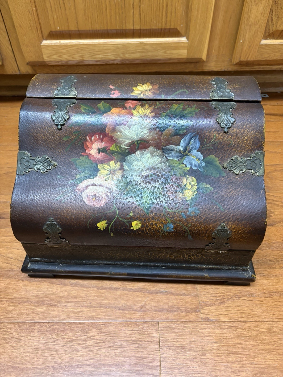 Vintage Wood Hand Painted Stationary Box Desk Organizer