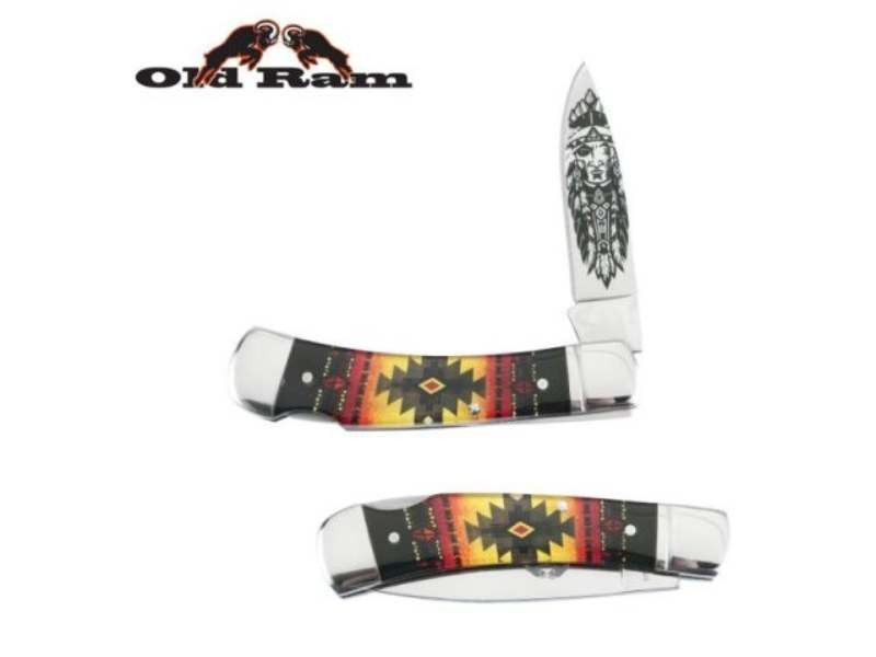 Old Ram Lock Back Manual Folding Knife w/Design on Blade Old Ram Lock Back Manual Folding Knife w/Design on Blade