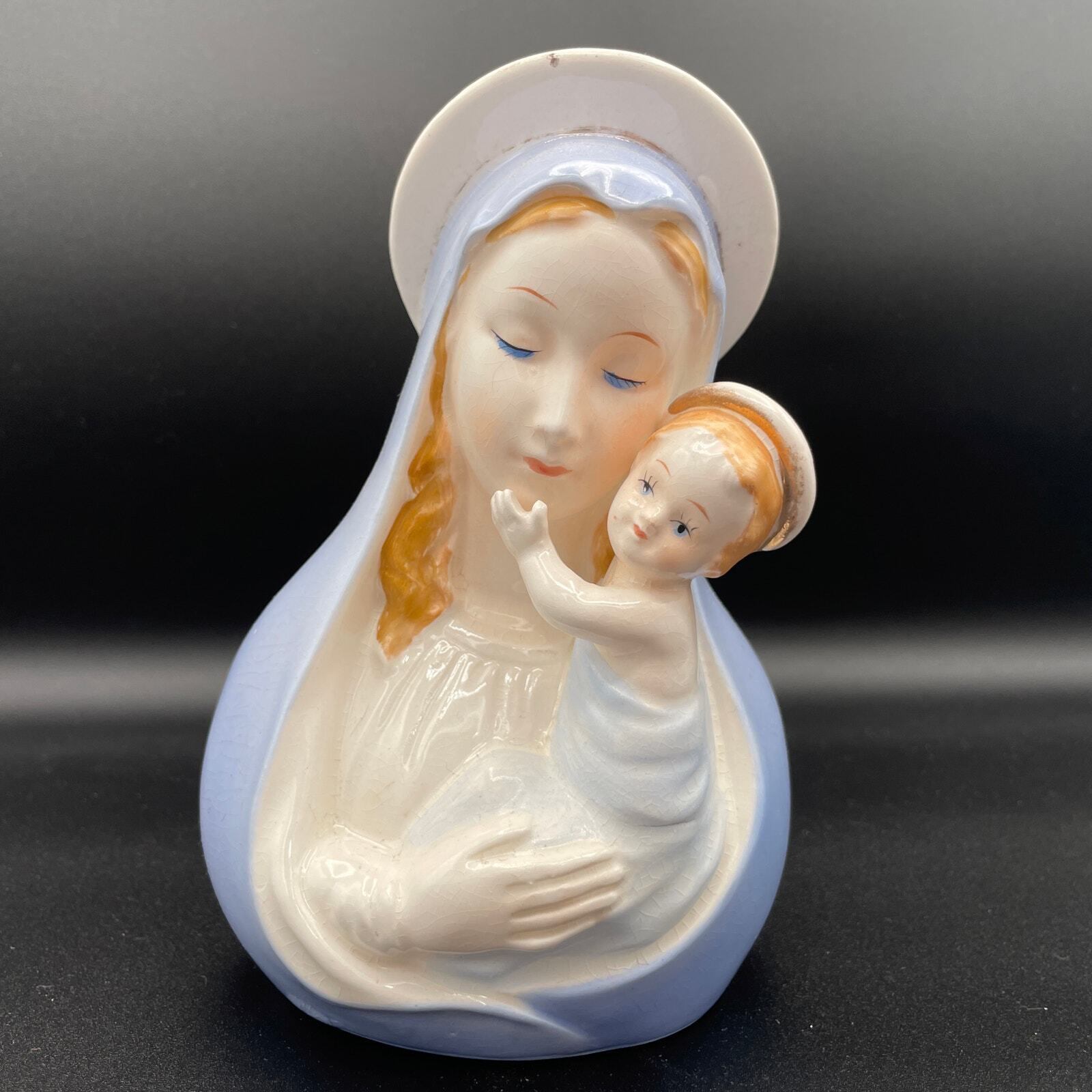 Vintage Virgin Mary Madonna and Child Ceramic Head Vase Planter 6.5\ Vintage Virgin Mary Madonna and Child Ceramic Head Vase Planter 6.5\