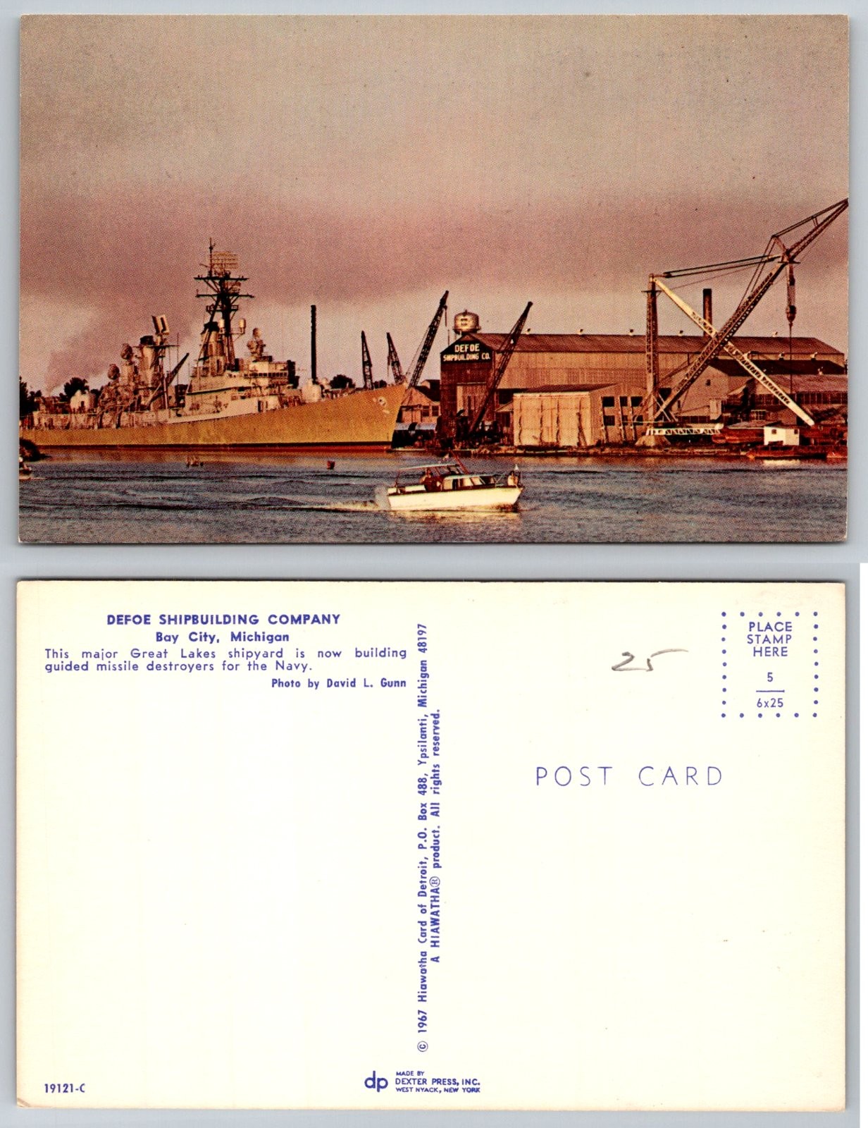 Bay City Michigan Defoe Shipbuilding Company Guided Missile Destroyer Postcard