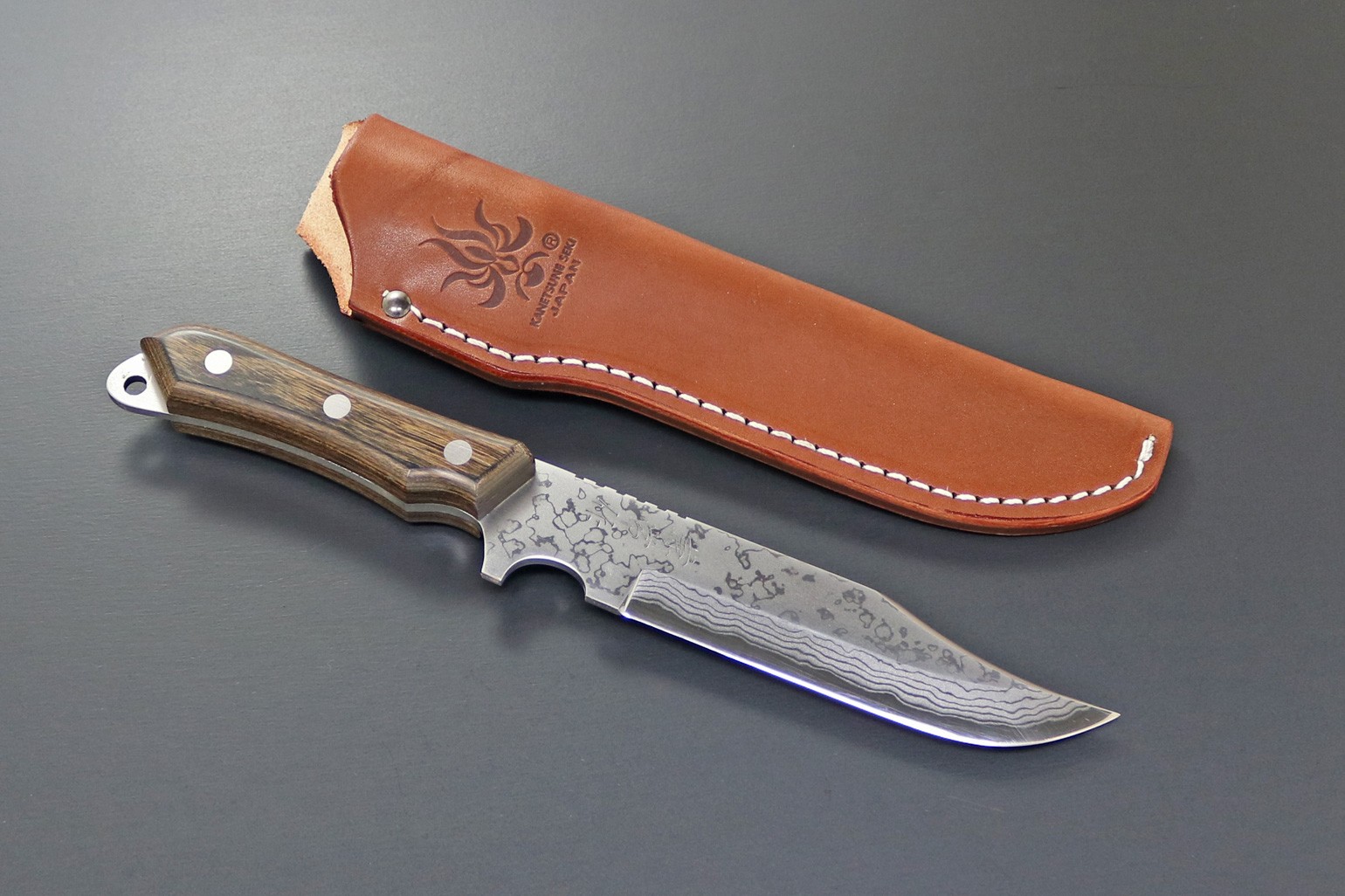 Kanetsune Seki Japan KB-268 Seseragi Clip Damascus Blue Steel 125mm Field Knife Kanetsune Seki Japan KB-268 Seseragi Clip Damascus Blue Steel 125mm Field Knife