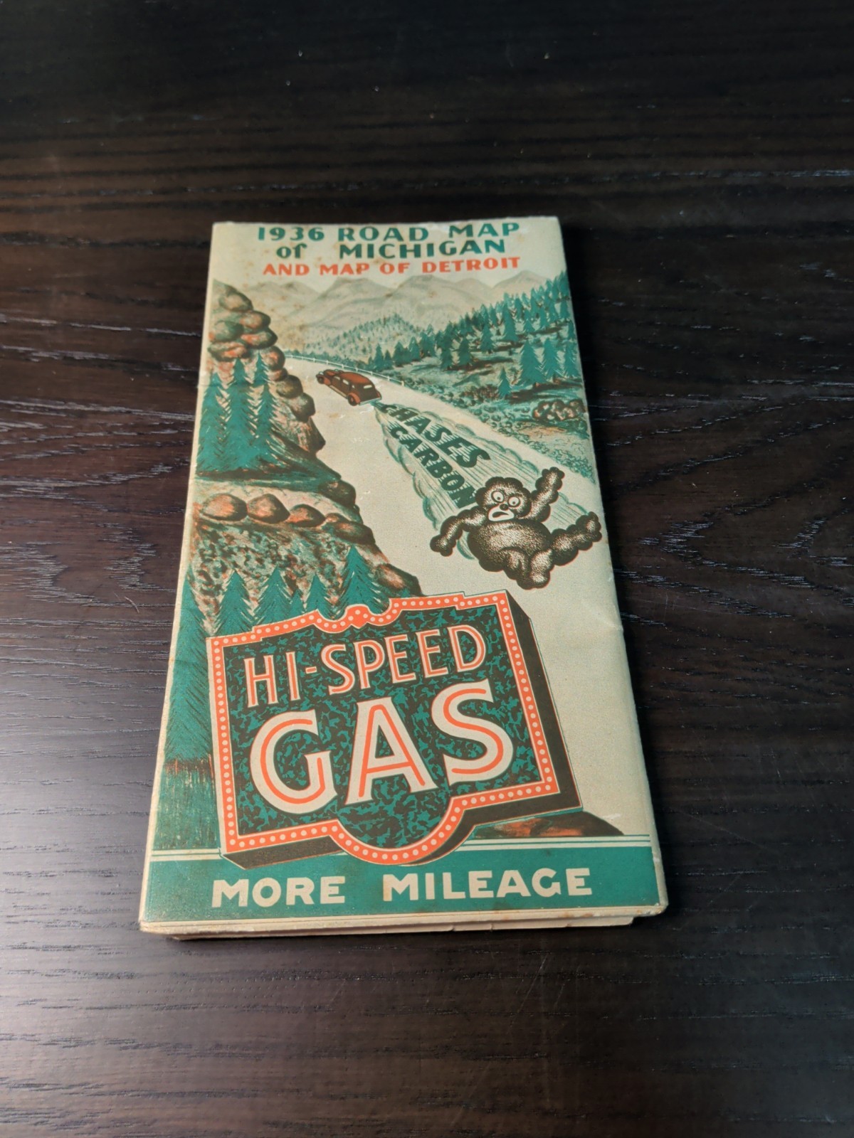 Vintage 1936 Map Hi Speed Gas Tiolene Oil Michigan Ohio Detroit Street Map 