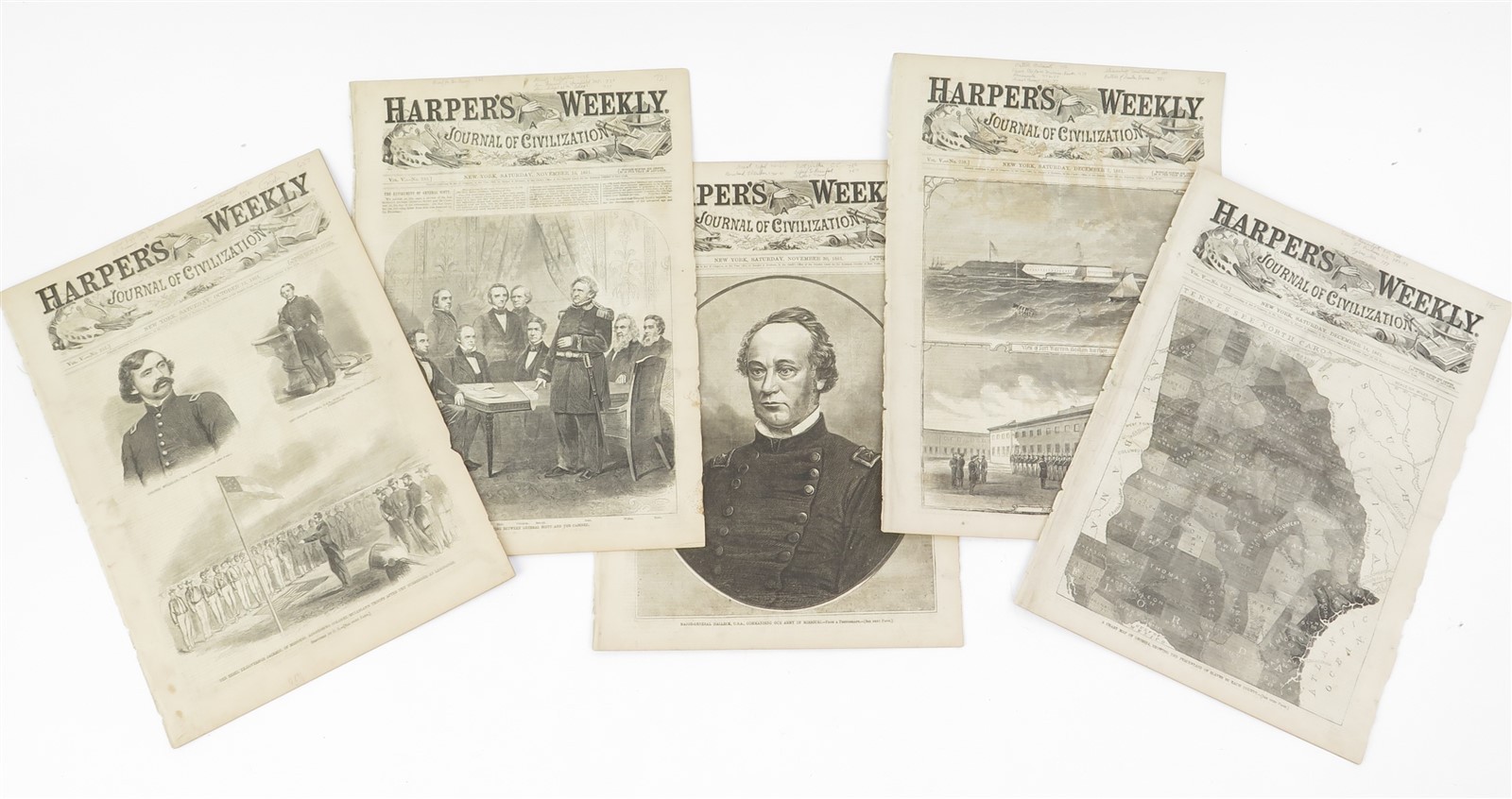 Lot of 5 Original Harper\'s Weekly Magazines American Civil War Era from 1861