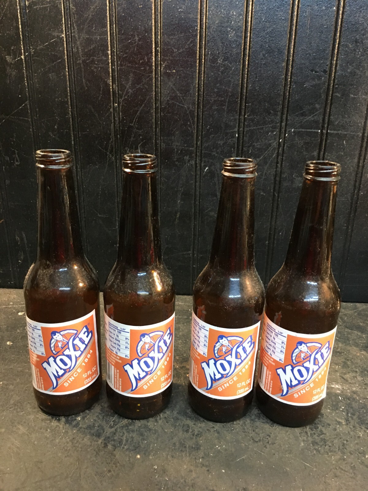 Vintage 1984 Moxie Root Beer Bottle 4pc Lot 12oz