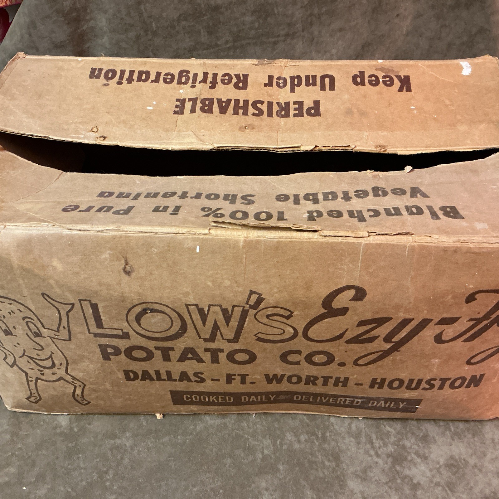 Vintage Low’s Ezy-Fry Potato Company Dallas Fort Worth Houston Cardboard Box