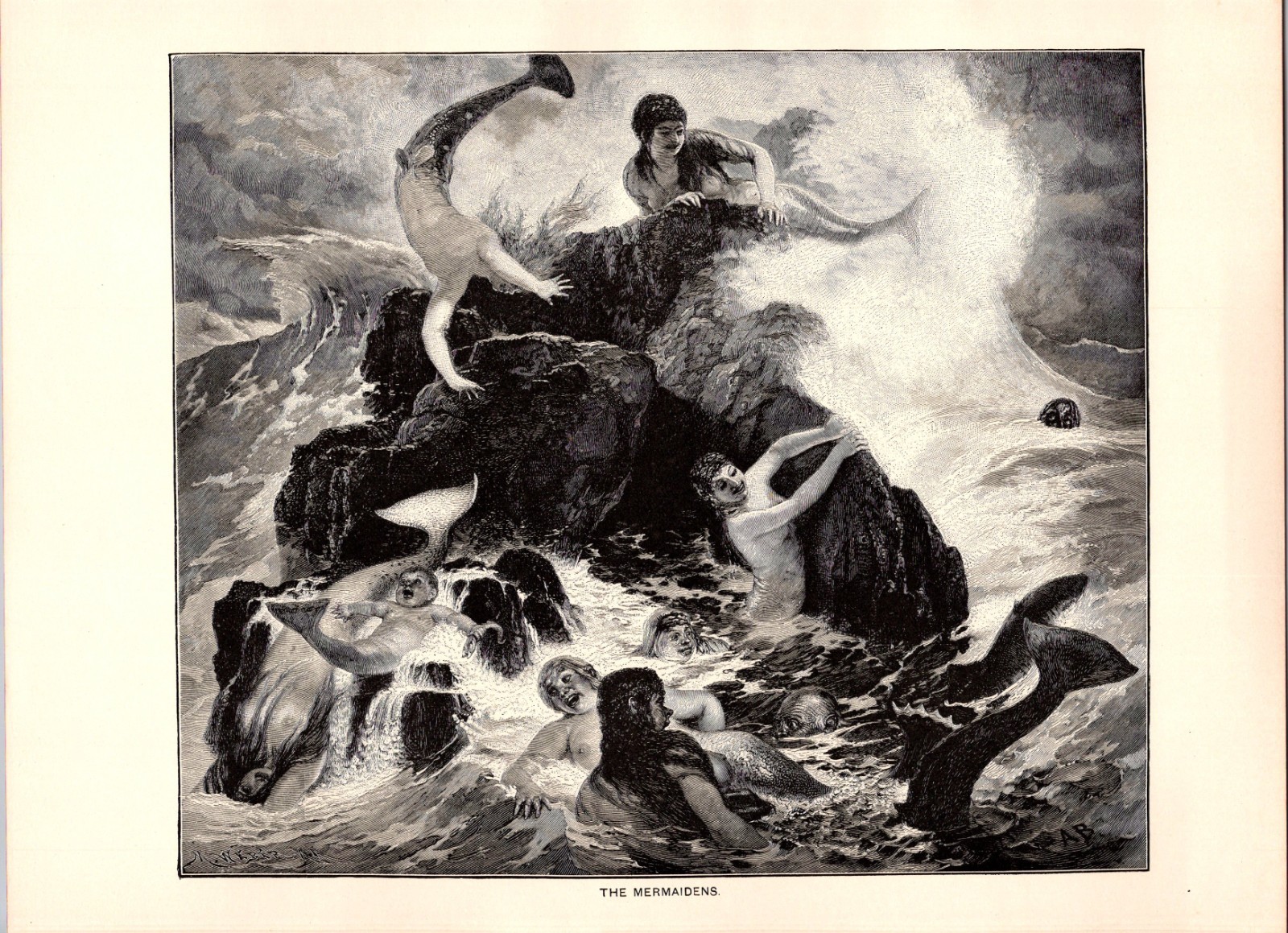 The Mermaidens Arnold Böcklin Tennyson\'s Mermaid 1892 Book Plate Print TL32