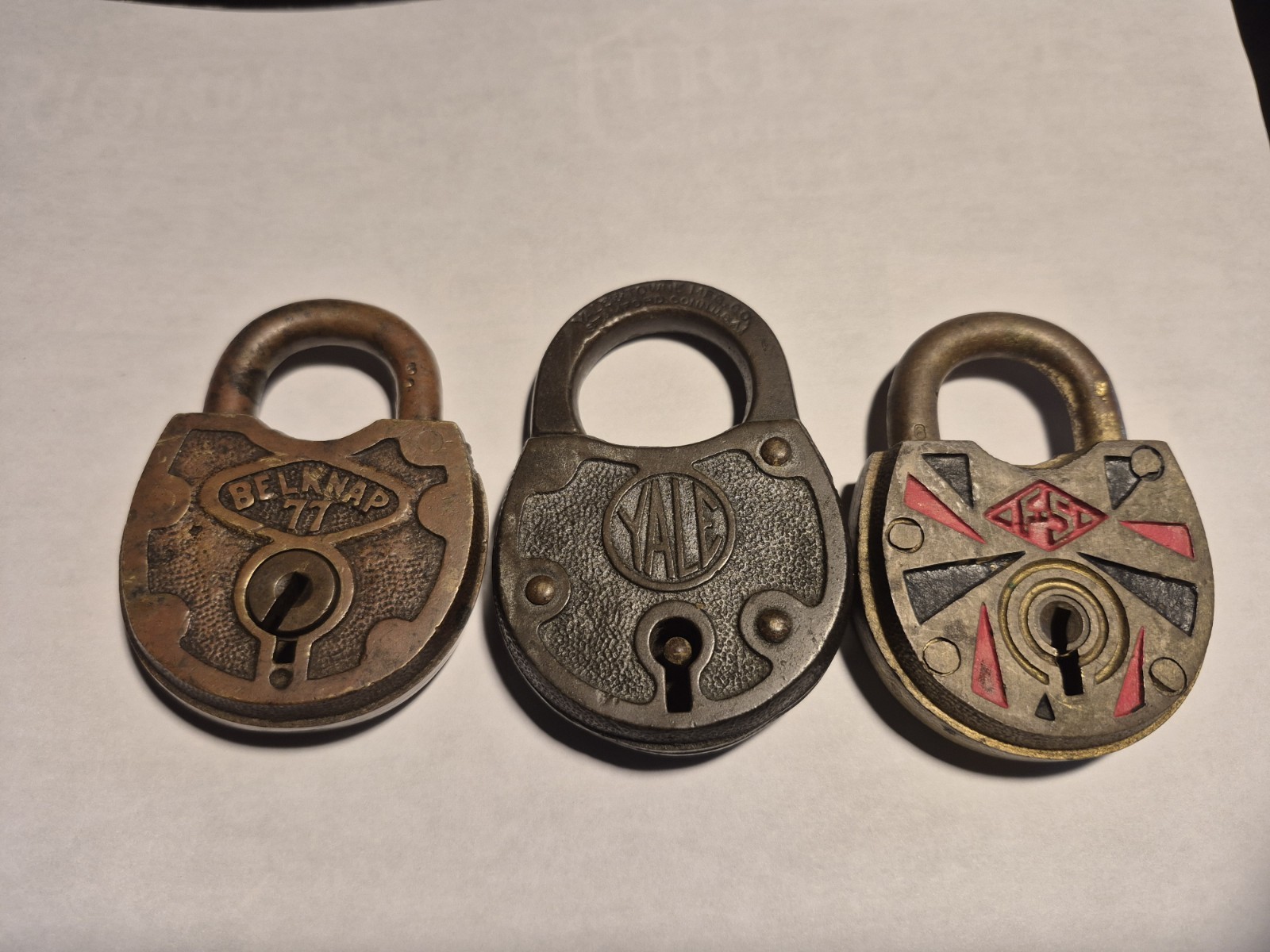 Nice group of 3 brass lever padlocks without keys.