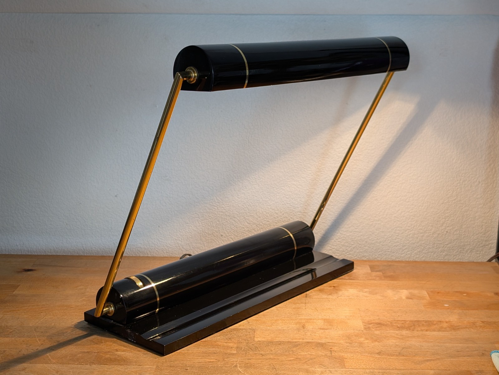 Vintage MCM Postmodern Tubular Desk Lamp Black Brass Fratelli Martini Italy