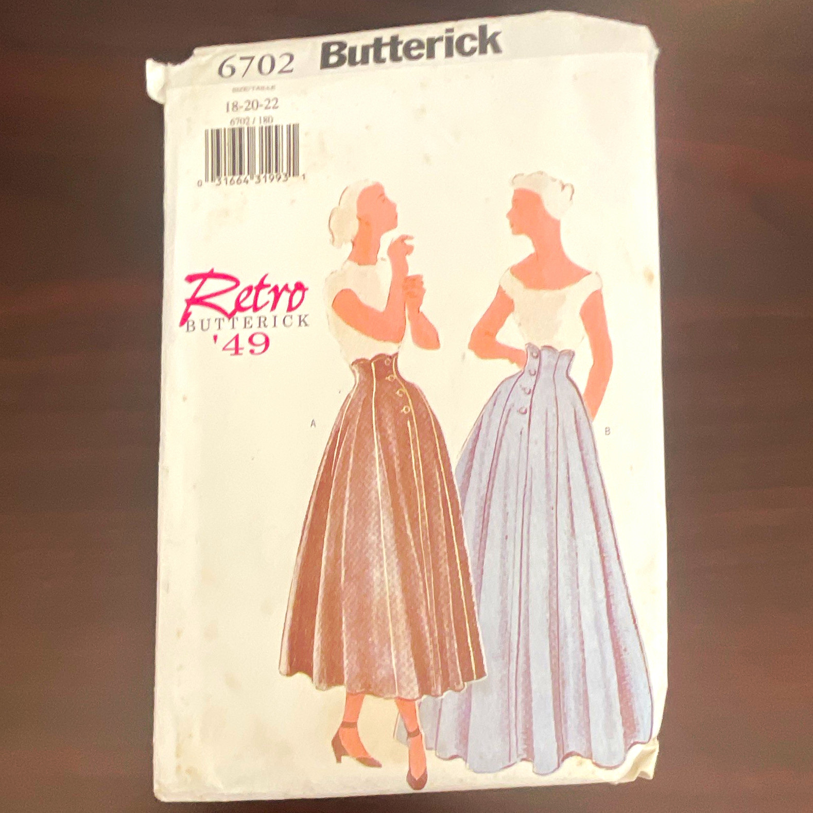 Butterick 6702 Retro Butterick \'49 Women’s Skirt Sewing Pattern Sizes 18-20-22