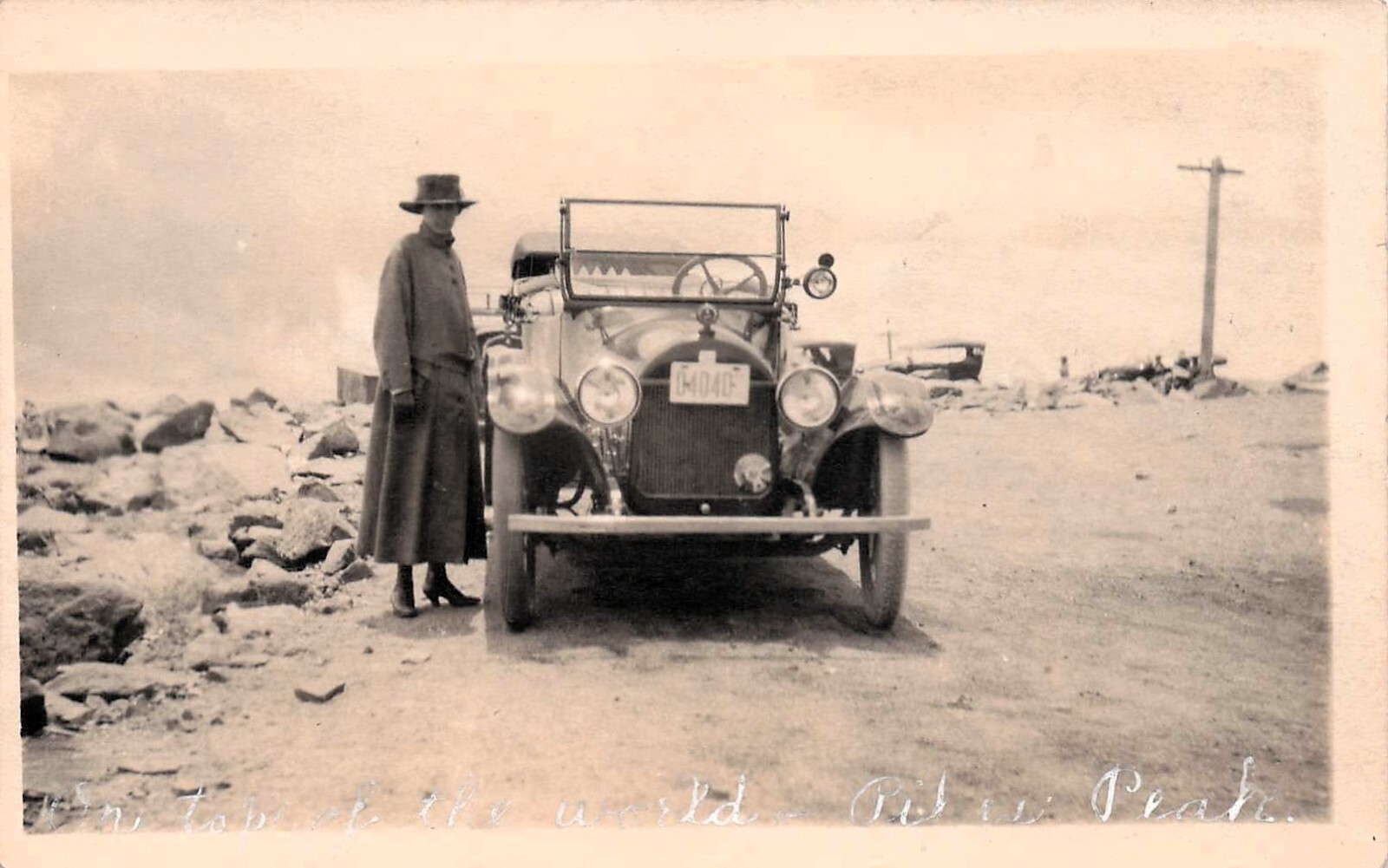RPPC Haynes Model 27 Pikes Peak Top Theresa Brick Car Plate Photo Postcard G40
