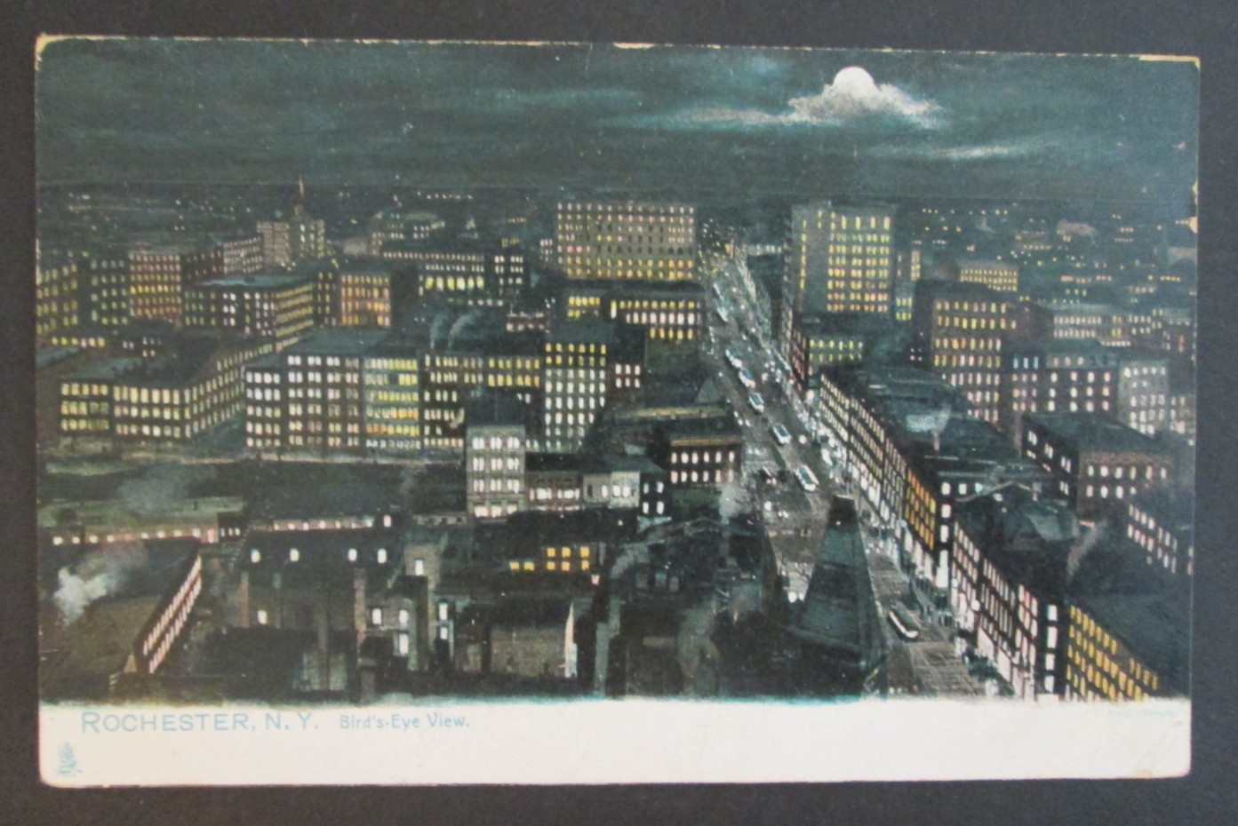Moonlight Birdseye View Rochester NY Posted UDB Postcard
