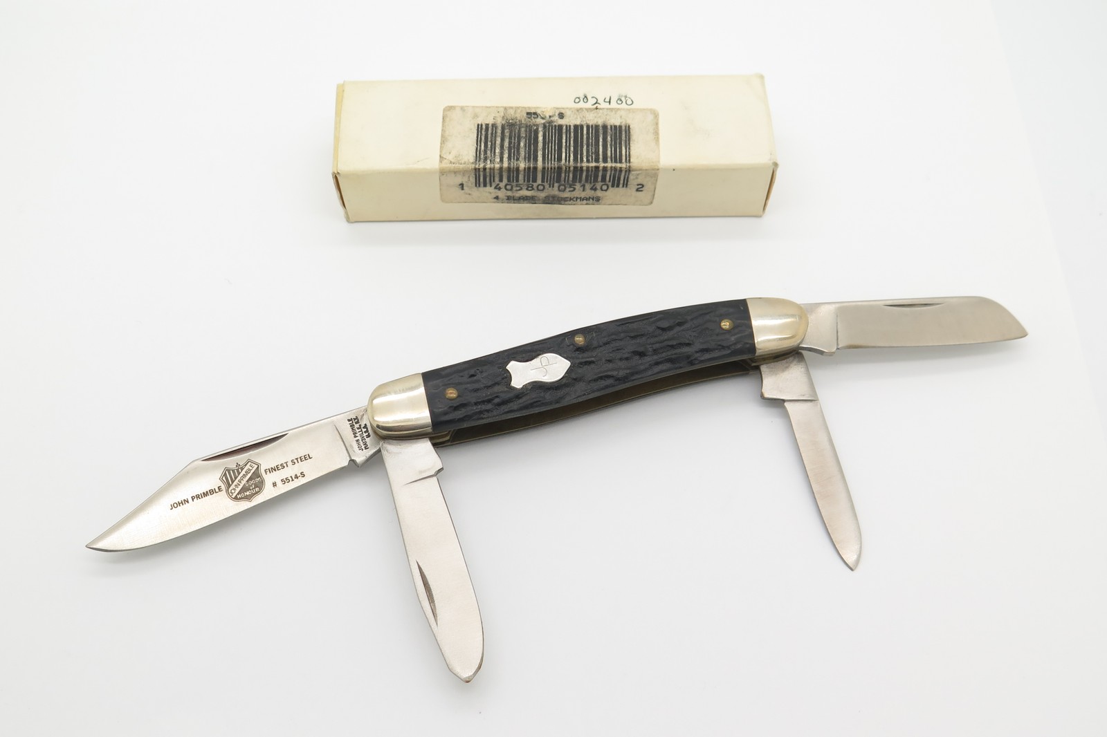 Vintage John Primble 5514 USA Black Delrin 4 Blade Stockman Folding Pocket Knife