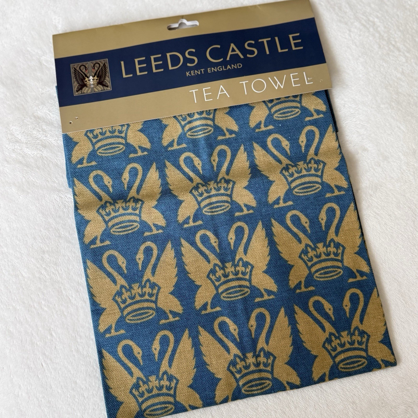 Leeds Castle Tea Towel London Kent England Royal Blue UK -Rare- English