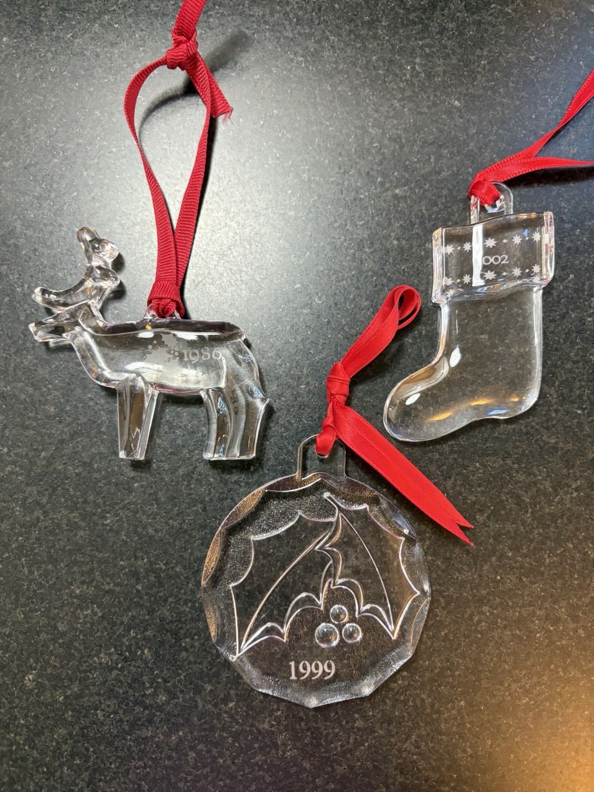 Vintage Orrefors Crystal Christmas Ornaments Lot Of Three 1986 1999 2002