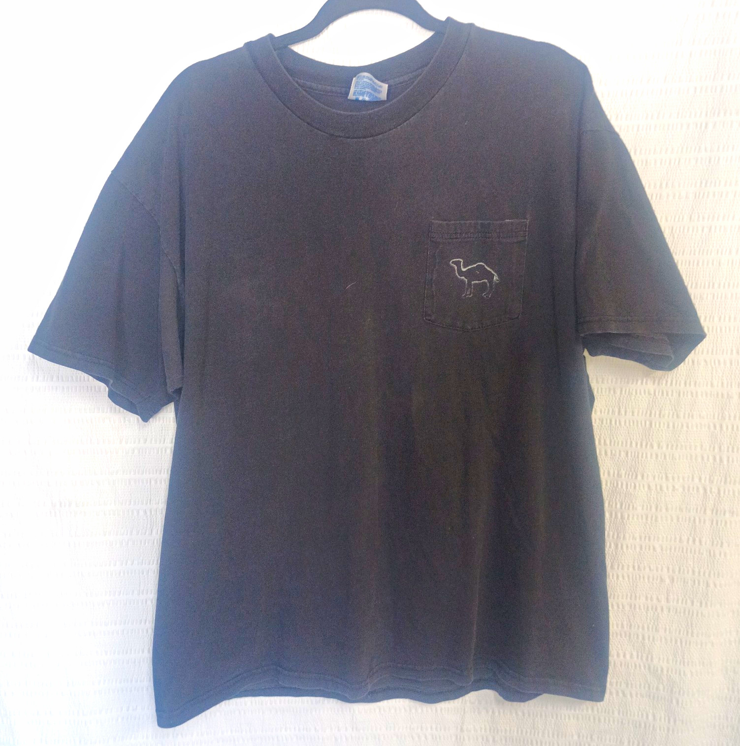 Vintage Hanes Heavyweight Black Camel Cigarettes Logo Pocket T-Shirt Adult XL