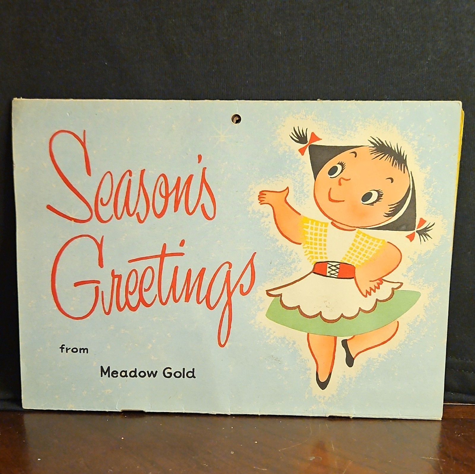 Vintage Meadow Gold 1958 Season\'s Greetings Multicolor Advertising Wall Calendar